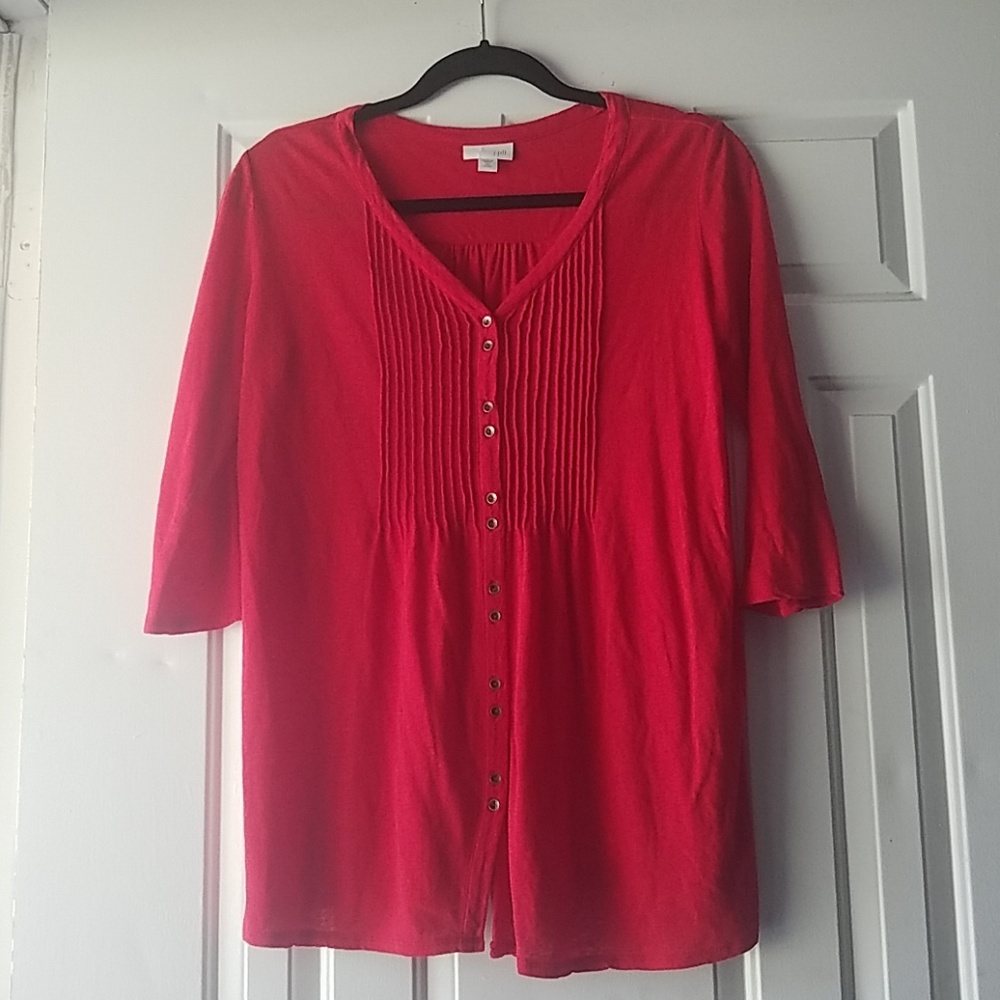 ❤ J. Jill Red Half Sleeve Button Up
